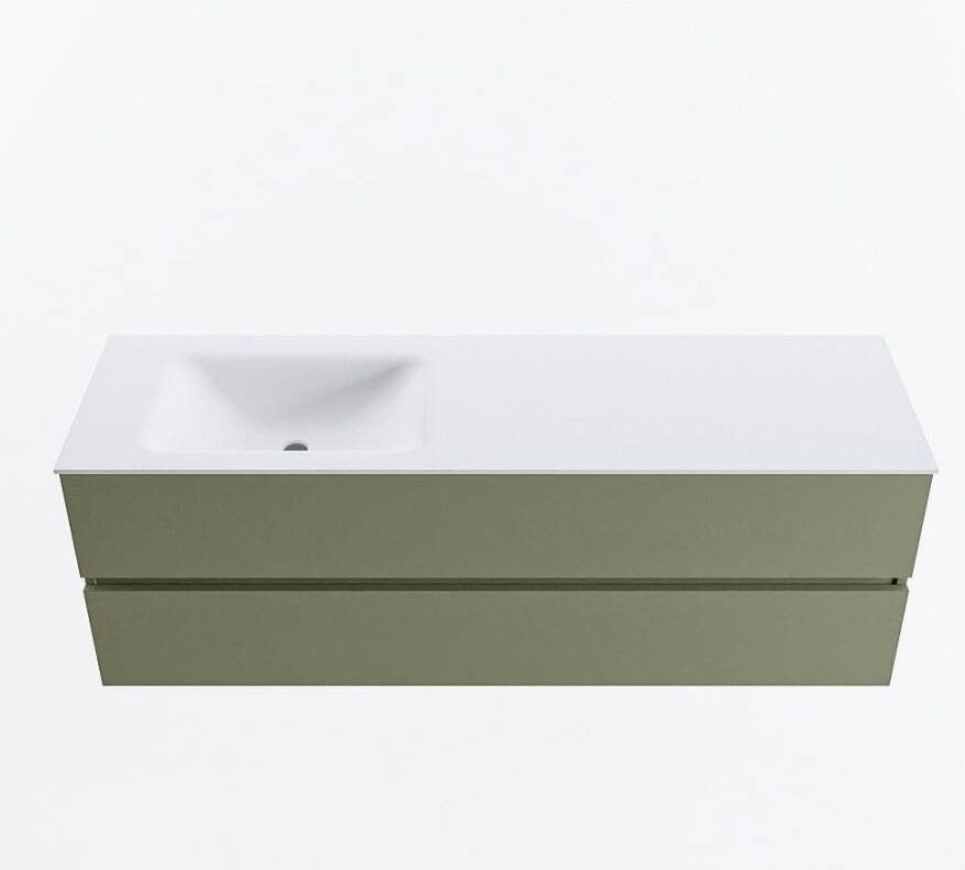 Mondiaz VICA 150cm badmeubel onderkast Army 2 lades. Wastafel CLOUD links zonder kraangat kleur Talc.