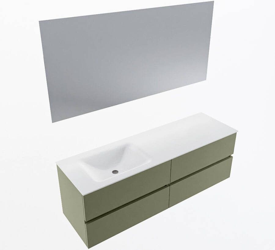 Mondiaz VICA 150cm badmeubel onderkast Army 4 lades. Wastafel CLOUD links zonder kraangat kleur Talc.