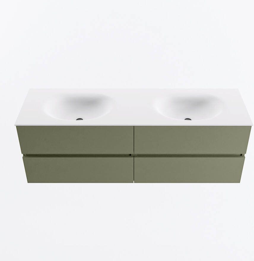 Mondiaz VICA 150cm badmeubel onderkast Army 4 lades. Wastafel MOON dubbel 2 kraangaten kleur Talc.
