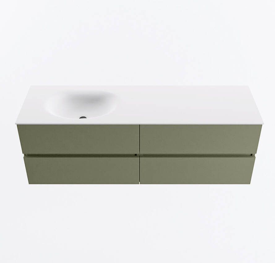 Mondiaz VICA 150cm badmeubel onderkast Army 4 lades. Wastafel MOON links 1 kraangat kleur Talc.