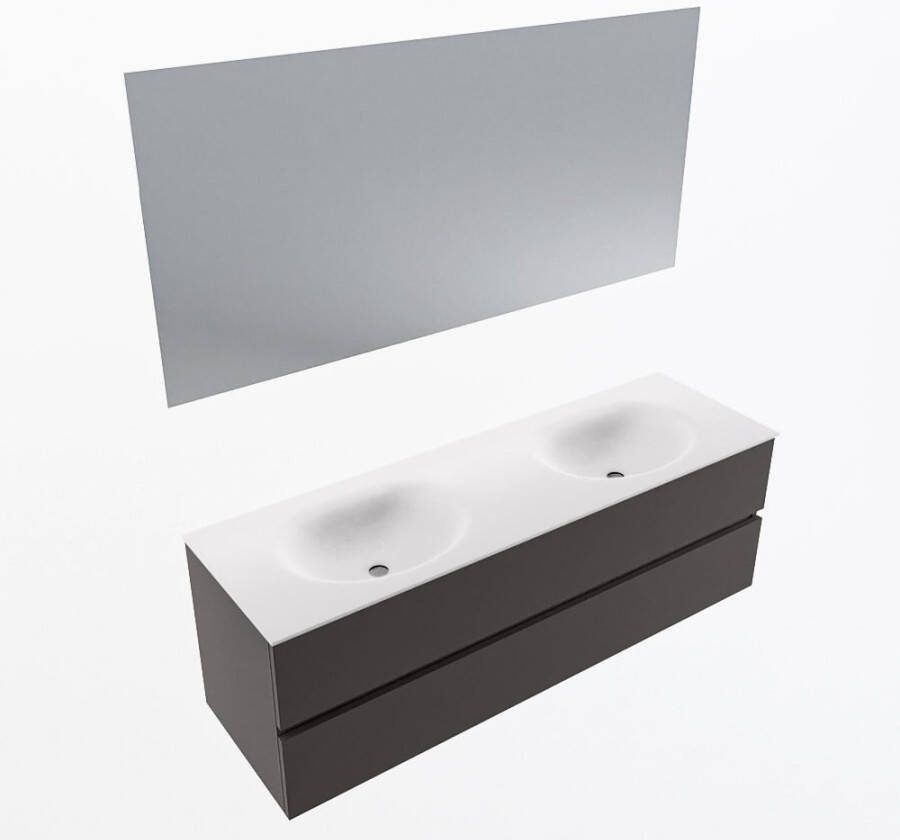 Mondiaz VICA 150cm badmeubel onderkast Dark Grey 2 lades. Wastafel MOON dubbel 2 kraangaten kleur Talc.