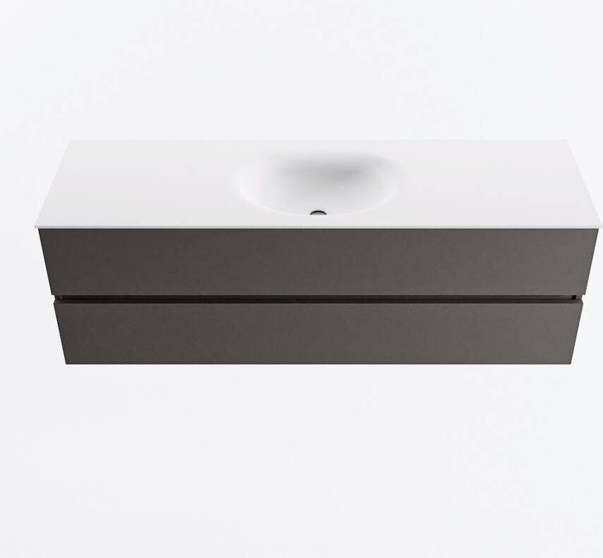 Mondiaz VICA 150cm badmeubel onderkast Dark Grey 2 lades. Wastafel MOON midden 1 kraangat kleur Talc.