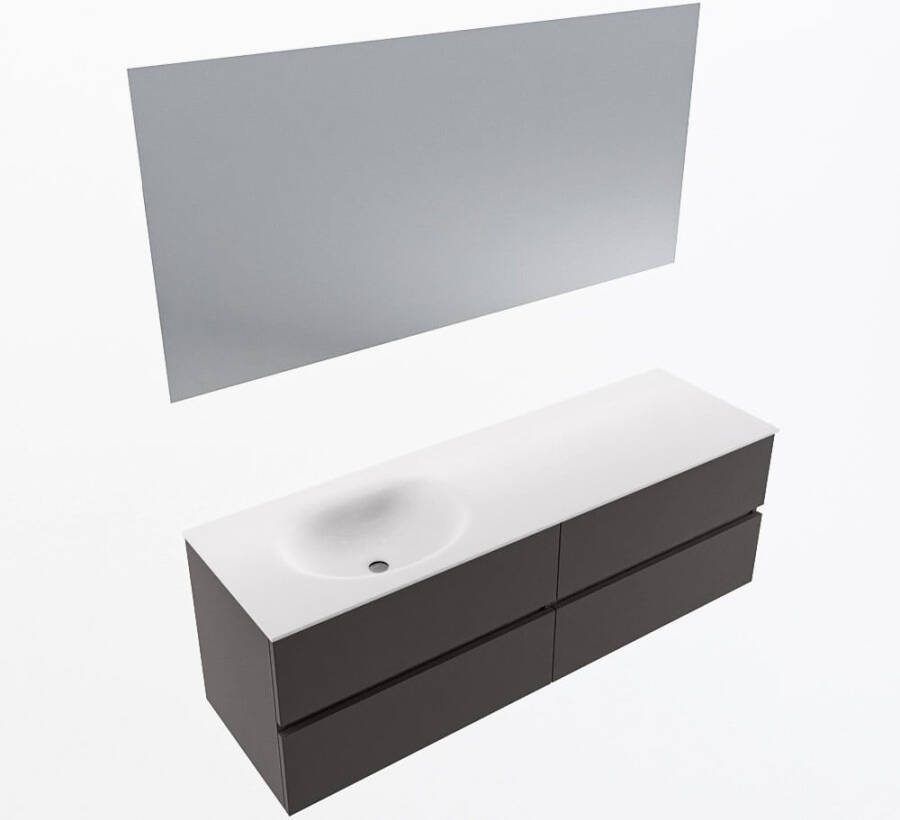 Mondiaz VICA 150cm badmeubel onderkast Dark Grey 4 lades. Wastafel MOON links zonder kraangat kleur Talc.