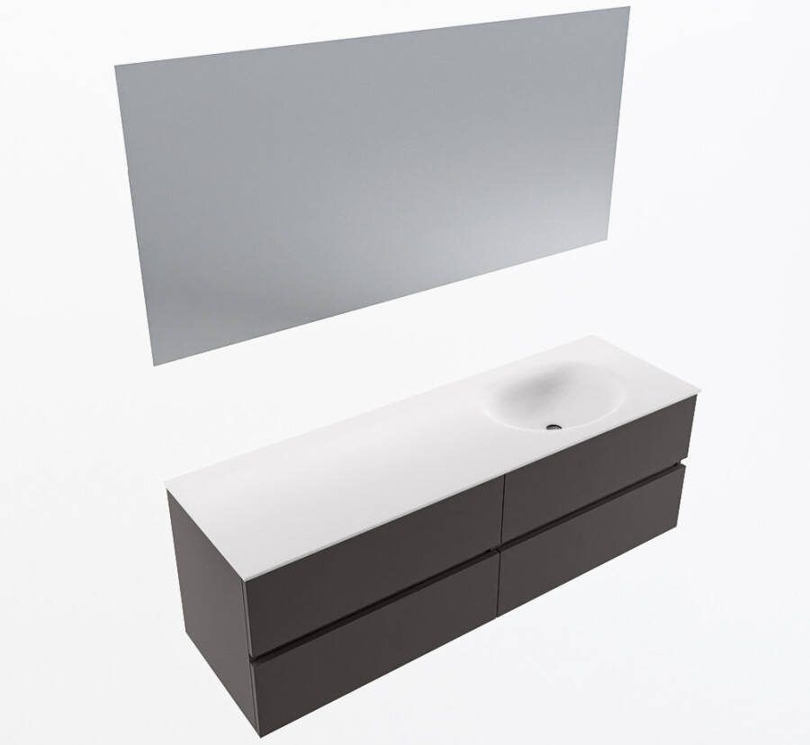Mondiaz VICA 150cm badmeubel onderkast Dark Grey 4 lades. Wastafel MOON rechts zonder kraangat kleur Talc.