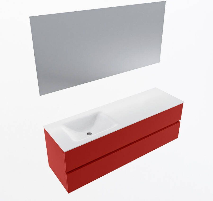 Mondiaz VICA 150cm badmeubel onderkast Fire 2 lades. Wastafel CLOUD links zonder kraangat kleur Talc.