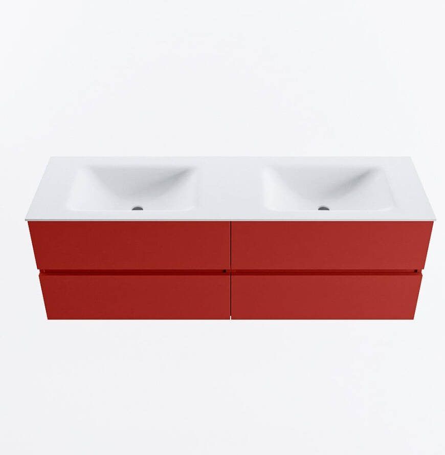 Mondiaz VICA 150cm badmeubel onderkast Fire 4 lades. Wastafel CLOUD dubbel zonder kraangat kleur Talc.