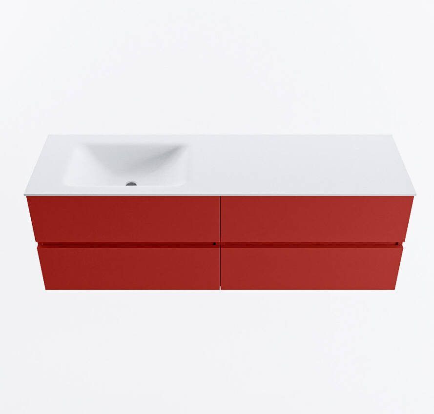 Mondiaz VICA 150cm badmeubel onderkast Fire 4 lades. Wastafel CLOUD links 1 kraangat kleur Talc.