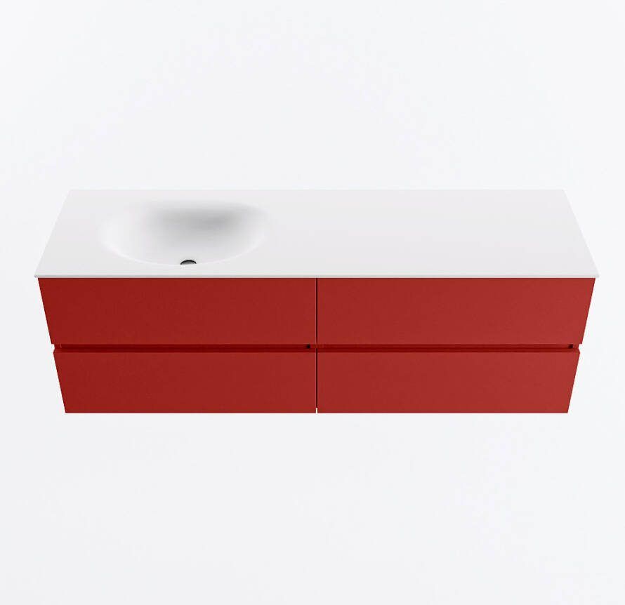 Mondiaz VICA 150cm badmeubel onderkast Fire 4 lades. Wastafel MOON links zonder kraangat kleur Talc.