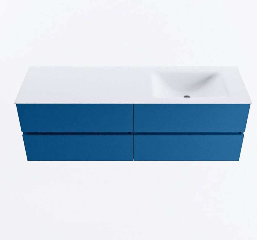 Mondiaz VICA 150cm badmeubel onderkast Jeans 4 lades. Wastafel CLOUD rechts 1 kraangat kleur Talc.