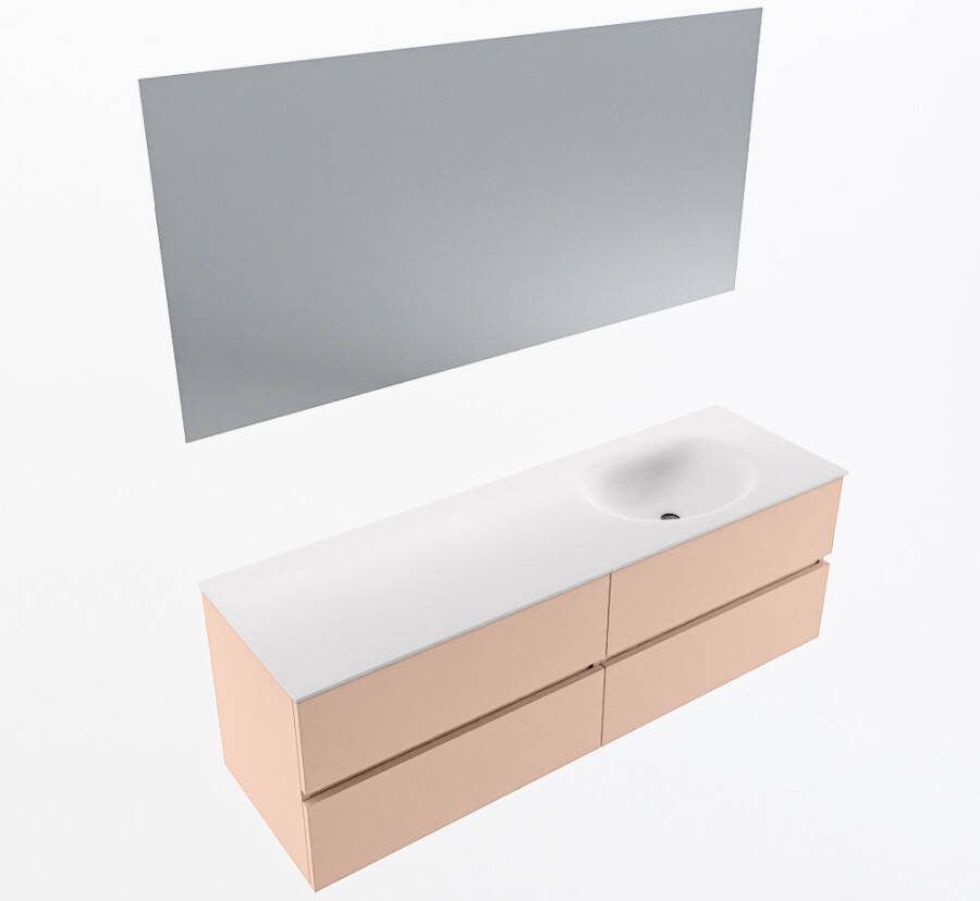 Mondiaz VICA 150cm badmeubel onderkast Rosee 4 lades. Wastafel MOON rechts zonder kraangat kleur Talc.