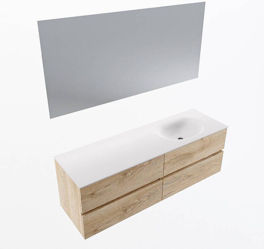 Mondiaz VICA 150cm badmeubel onderkast Washed Oak 4 lades. Wastafel MOON rechts 1 kraangat kleur Talc.