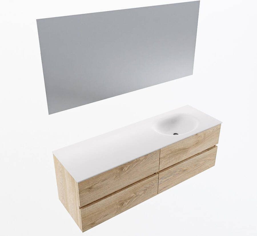 Mondiaz VICA 150cm badmeubel onderkast Washed Oak 4 lades. Wastafel MOON rechts zonder kraangat kleur Talc.