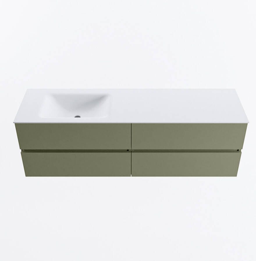 Mondiaz VICA 160cm badmeubel onderkast Army 4 lades. Wastafel CLOUD links 1 kraangat kleur Talc.