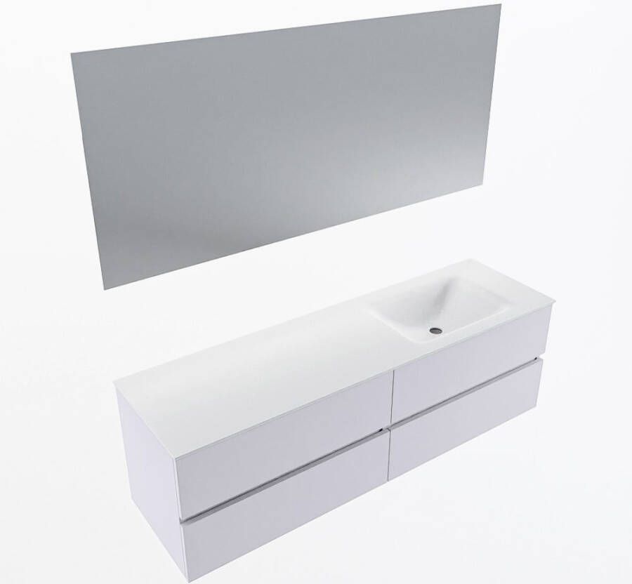 Mondiaz VICA 160cm badmeubel onderkast Cale 4 lades. Wastafel CLOUD rechts zonder kraangat kleur Talc.
