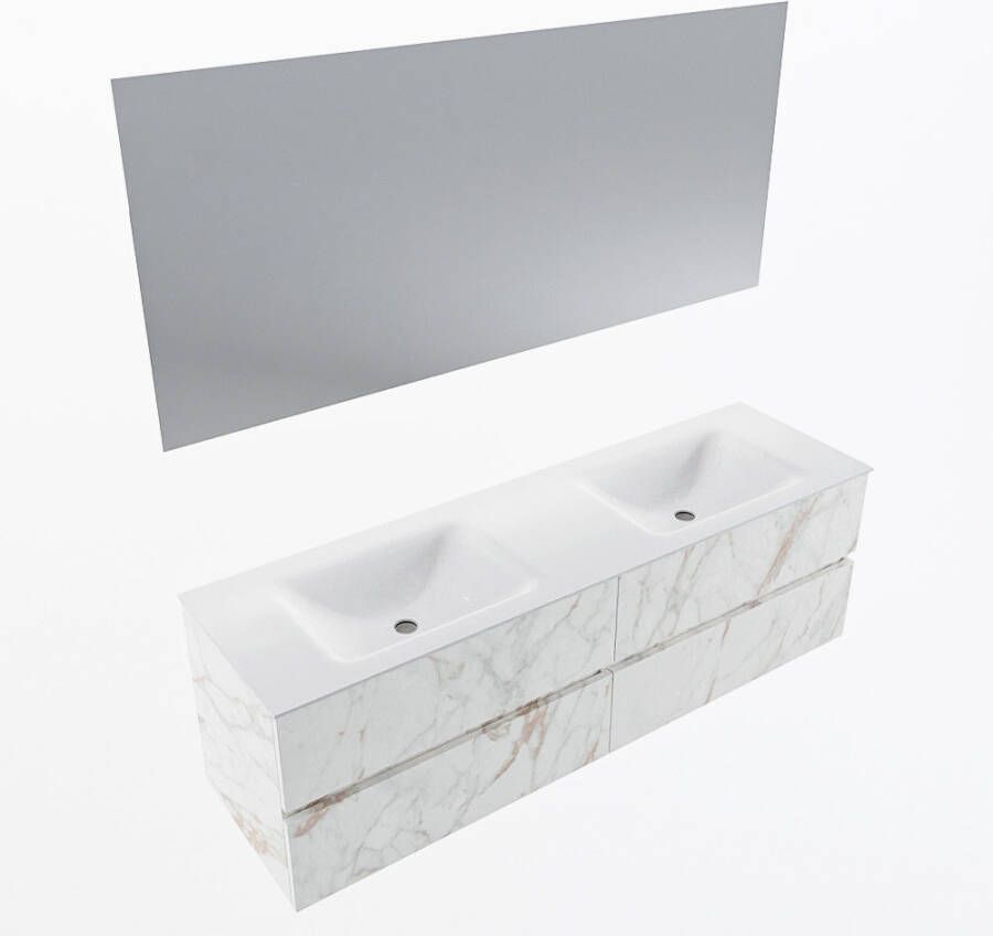 Mondiaz VICA 160cm badmeubel onderkast Carrara 4 lades. Wastafel CLOUD dubbel zonder kraangat kleur Talc.