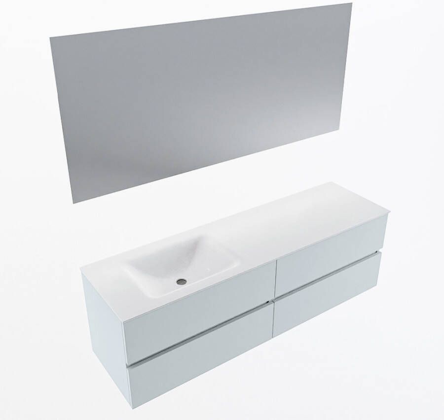 Mondiaz VICA 160cm badmeubel onderkast Clay 4 lades. Wastafel CLOUD links zonder kraangat kleur Talc.