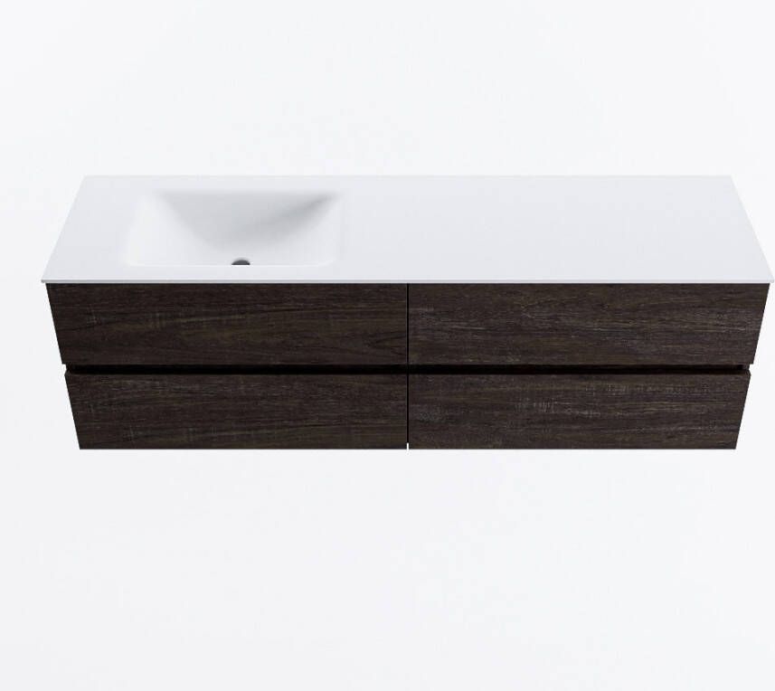 Mondiaz VICA 160cm badmeubel onderkast Dark Brown 4 lades. Wastafel CLOUD links 1 kraangat kleur Talc.
