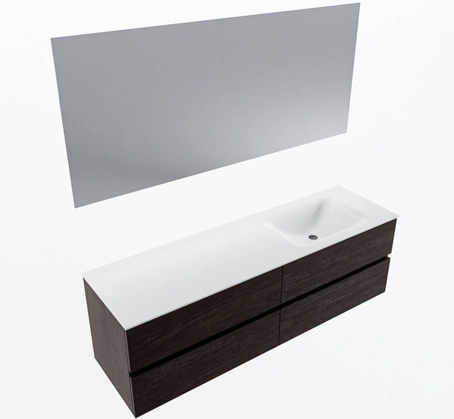 Mondiaz VICA 160cm badmeubel onderkast Dark Brown 4 lades. Wastafel CLOUD rechts 1 kraangat kleur Talc.