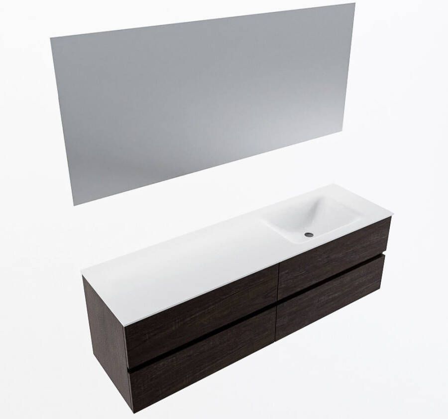 Mondiaz VICA 160cm badmeubel onderkast Dark Brown 4 lades. Wastafel CLOUD rechts zonder kraangat kleur Talc.