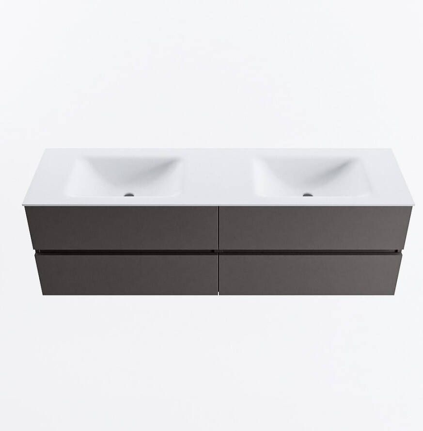 Mondiaz VICA 160cm badmeubel onderkast Dark Grey 4 lades. Wastafel CLOUD dubbel 2 kraangaten kleur Talc.