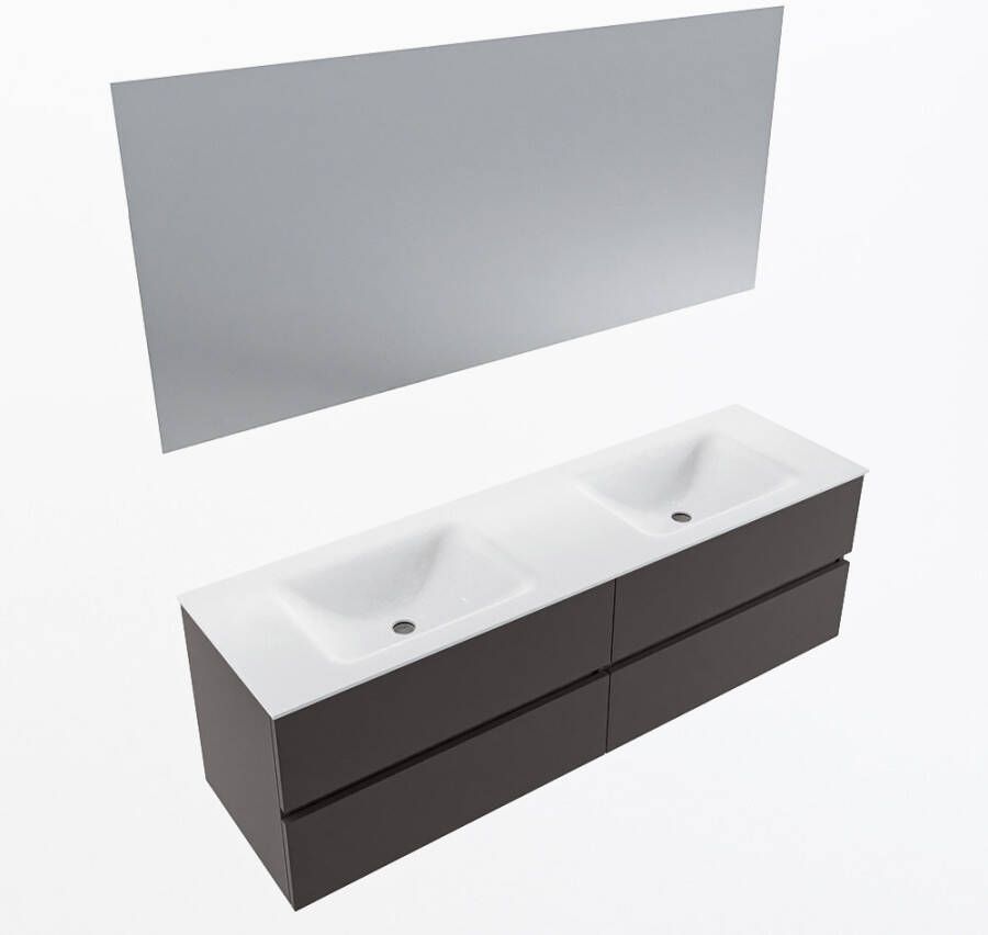 Mondiaz VICA 160cm badmeubel onderkast Dark Grey 4 lades. Wastafel CLOUD dubbel zonder kraangat kleur Talc.