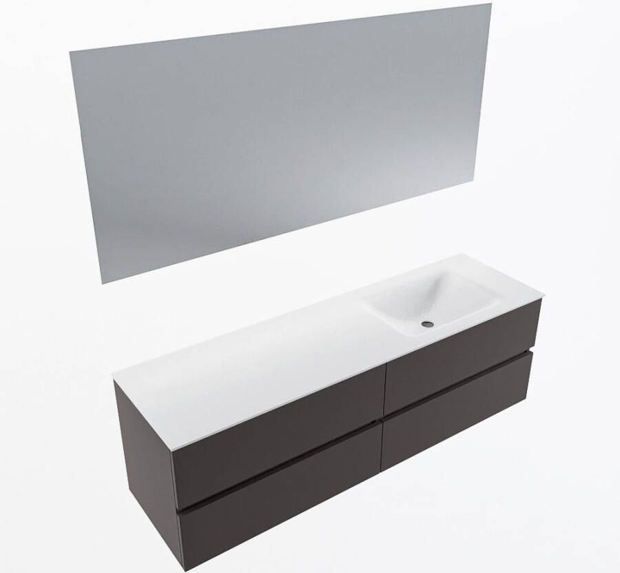 Mondiaz VICA 160cm badmeubel onderkast Dark Grey 4 lades. Wastafel CLOUD rechts 1 kraangat kleur Talc.