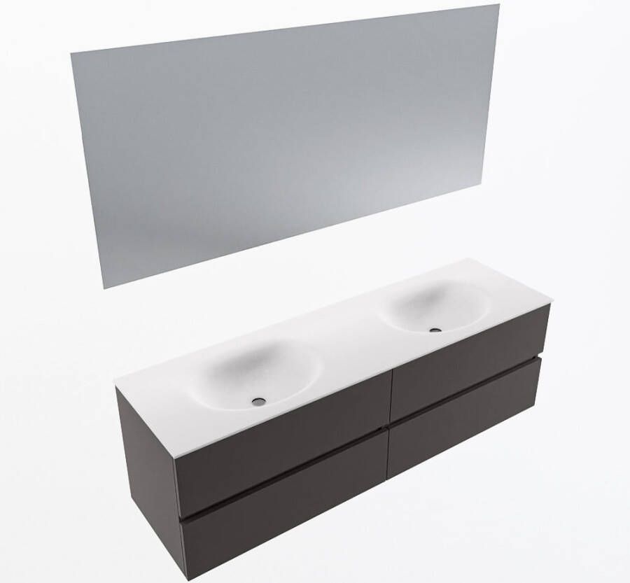 Mondiaz VICA 160cm badmeubel onderkast Dark Grey 4 lades. Wastafel MOON dubbel 2 kraangaten kleur Talc.