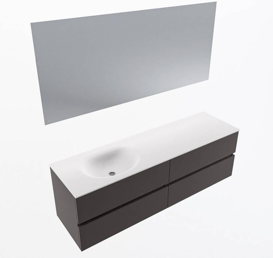 Mondiaz VICA 160cm badmeubel onderkast Dark Grey 4 lades. Wastafel MOON links zonder kraangat kleur Talc.