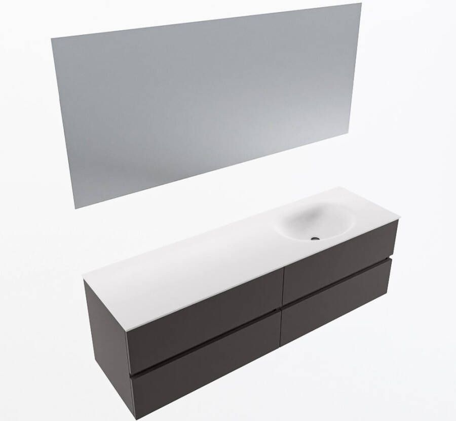 Mondiaz VICA 160cm badmeubel onderkast Dark Grey 4 lades. Wastafel MOON rechts zonder kraangat kleur Talc.