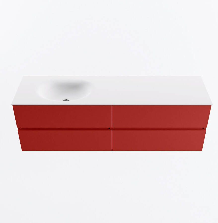 Mondiaz VICA 160cm badmeubel onderkast Fire 4 lades. Wastafel MOON links zonder kraangat kleur Talc.