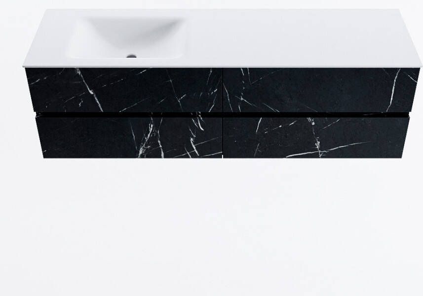 Mondiaz VICA 160cm badmeubel onderkast Marquina 4 lades. Wastafel CLOUD links 1 kraangat kleur Talc.