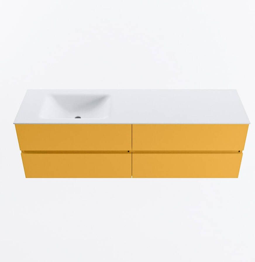 Mondiaz VICA 160cm badmeubel onderkast Ocher 4 lades. Wastafel CLOUD links 1 kraangat kleur Talc.