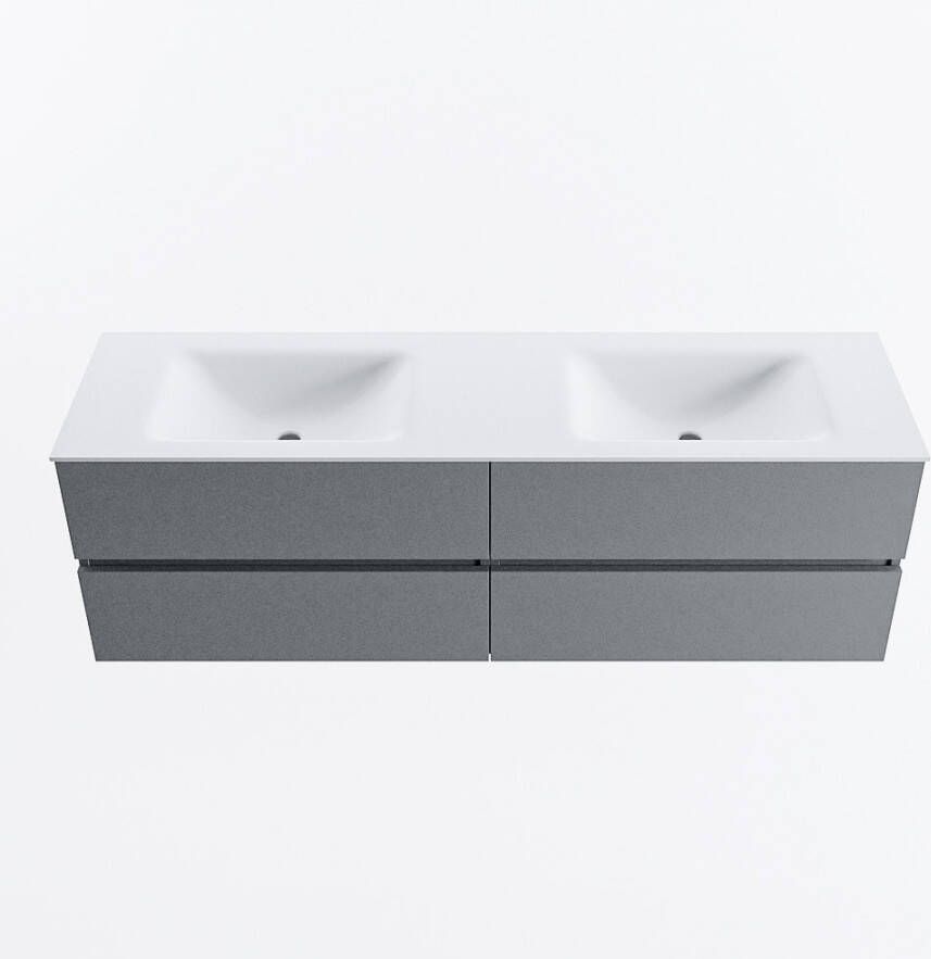 Mondiaz VICA 160cm badmeubel onderkast Plata 4 lades. Wastafel CLOUD dubbel 2 kraangaten kleur Talc.