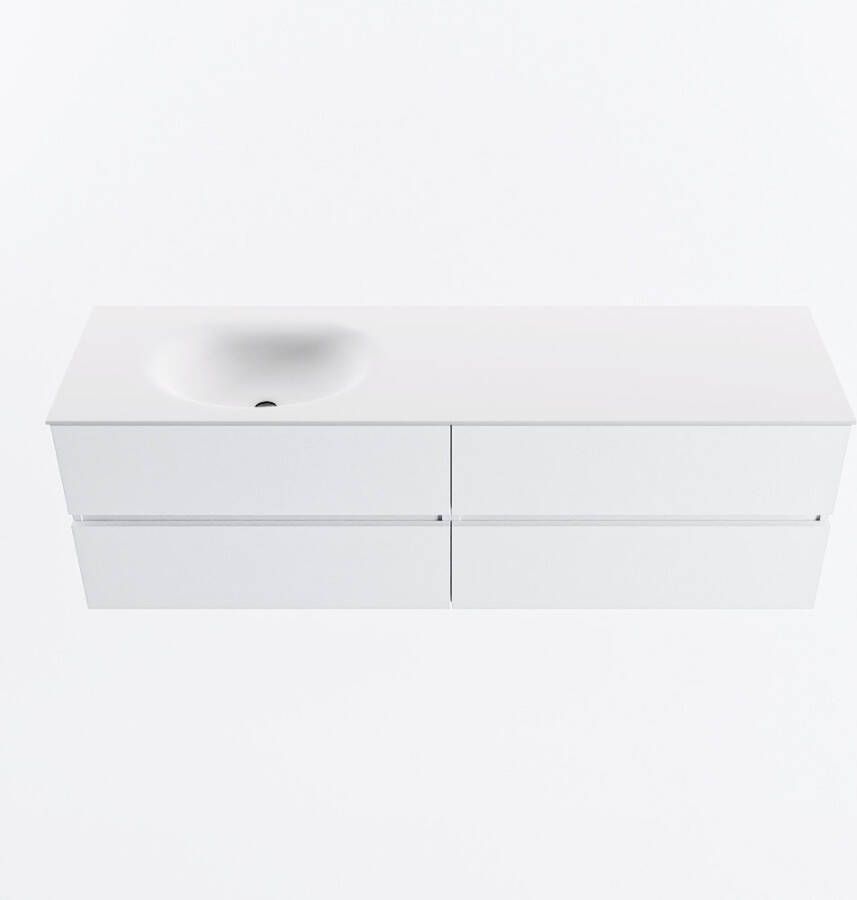 Mondiaz VICA 160cm badmeubel onderkast Talc 4 lades. Wastafel MOON links 1 kraangat kleur Talc.