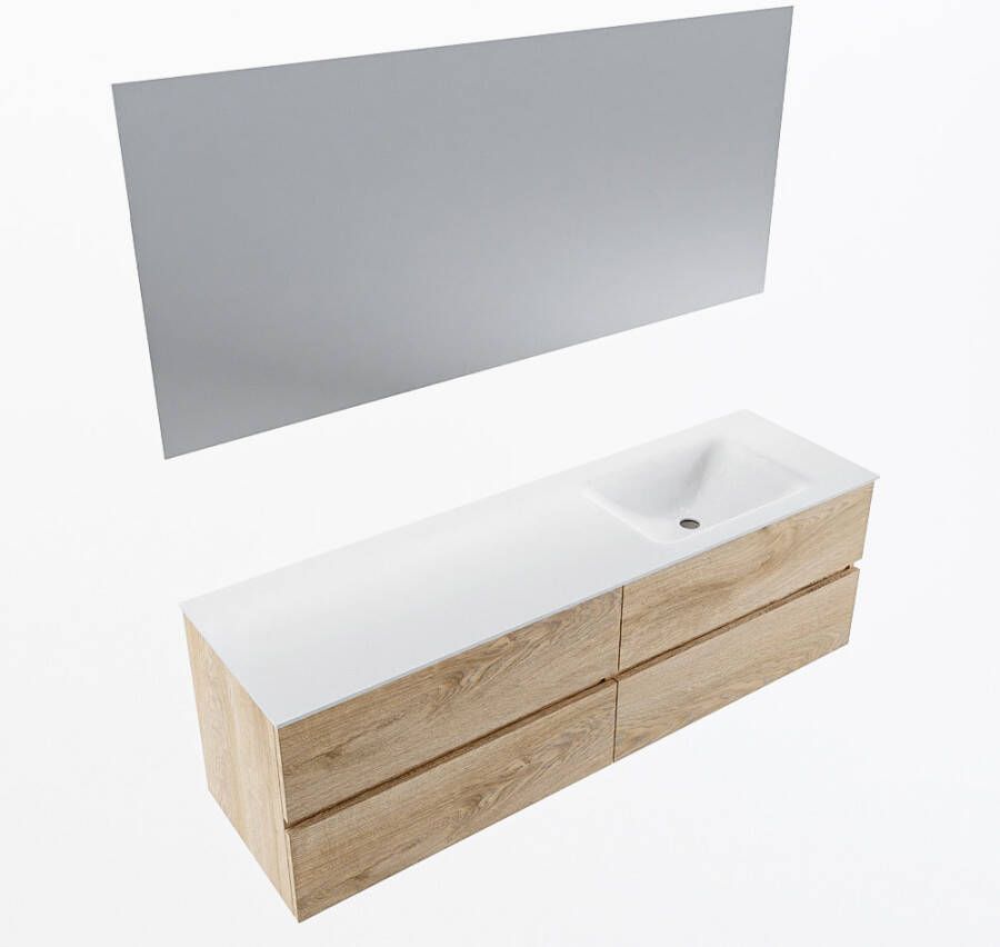 Mondiaz VICA 160cm badmeubel onderkast Washed Oak 4 lades. Wastafel CLOUD rechts zonder kraangat kleur Talc.