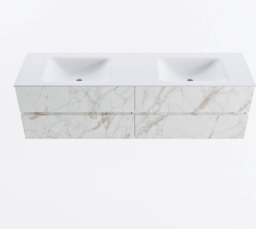 Mondiaz VICA 170cm badmeubel onderkast Carrara 4 lades. Wastafel CLOUD dubbel 2 kraangaten kleur Talc.