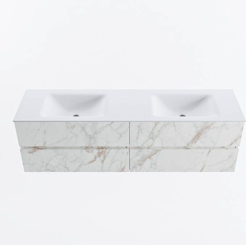 Mondiaz VICA 170cm badmeubel onderkast Carrara 4 lades. Wastafel CLOUD dubbel zonder kraangat kleur Talc.