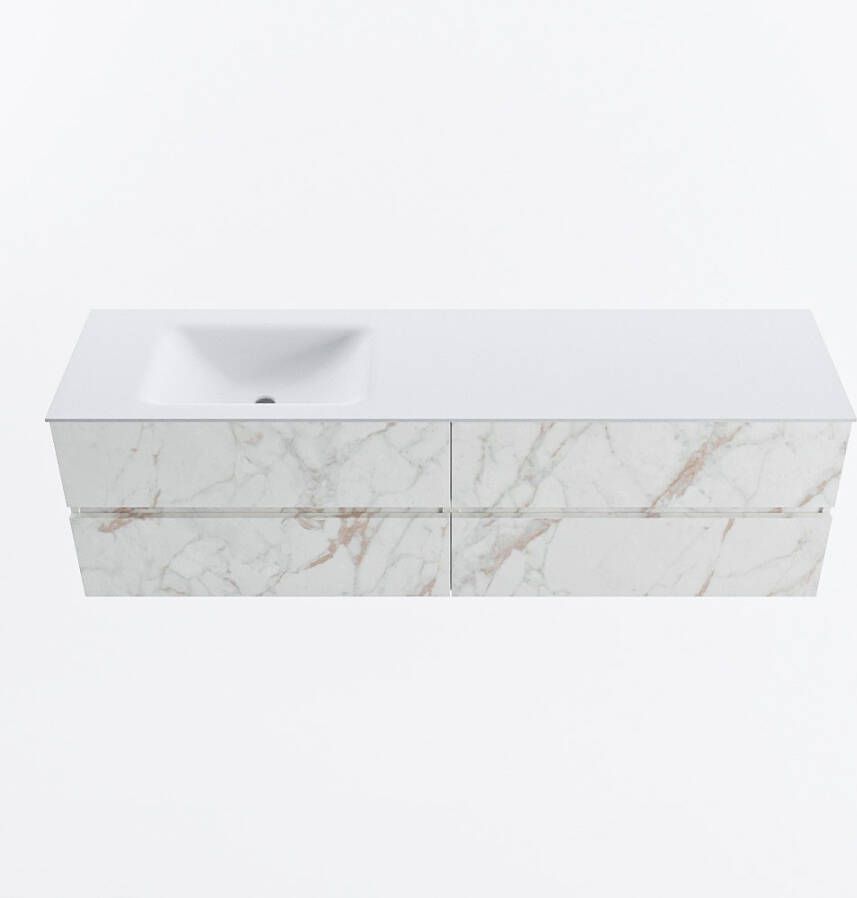 Mondiaz VICA 170cm badmeubel onderkast Carrara 4 lades. Wastafel CLOUD links 1 kraangat kleur Talc.