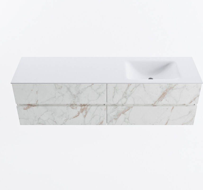 Mondiaz VICA 170cm badmeubel onderkast Carrara 4 lades. Wastafel CLOUD rechts 1 kraangat kleur Talc.