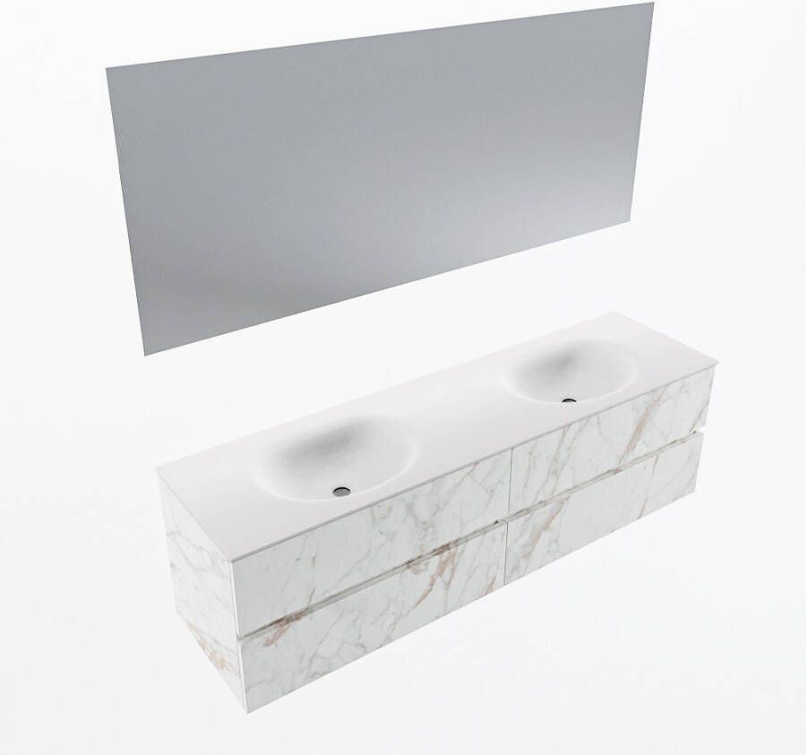 Mondiaz VICA 170cm badmeubel onderkast Carrara 4 lades. Wastafel MOON dubbel 2 kraangaten kleur Talc.