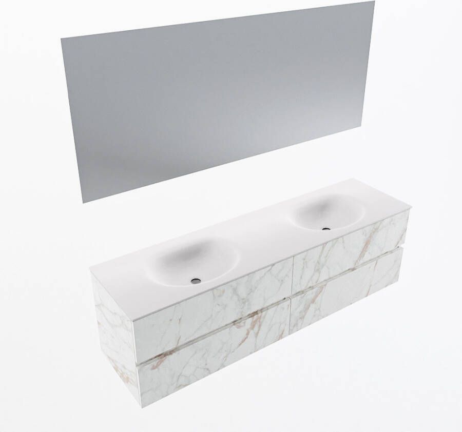 Mondiaz VICA 170cm badmeubel onderkast Carrara 4 lades. Wastafel MOON dubbel zonder kraangat kleur Talc.