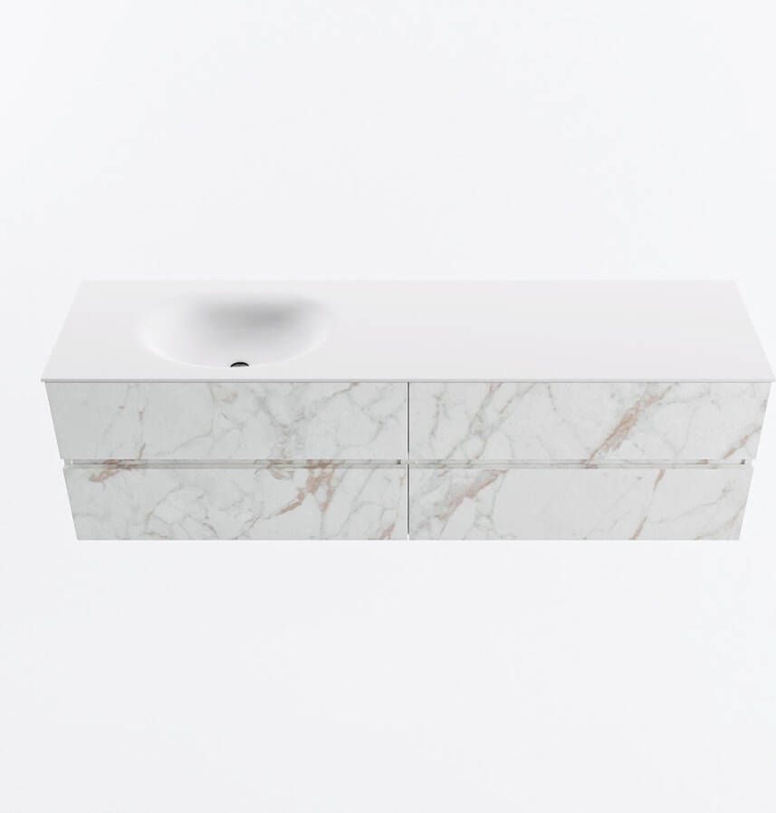 Mondiaz VICA 170cm badmeubel onderkast Carrara 4 lades. Wastafel MOON links 1 kraangat kleur Talc.
