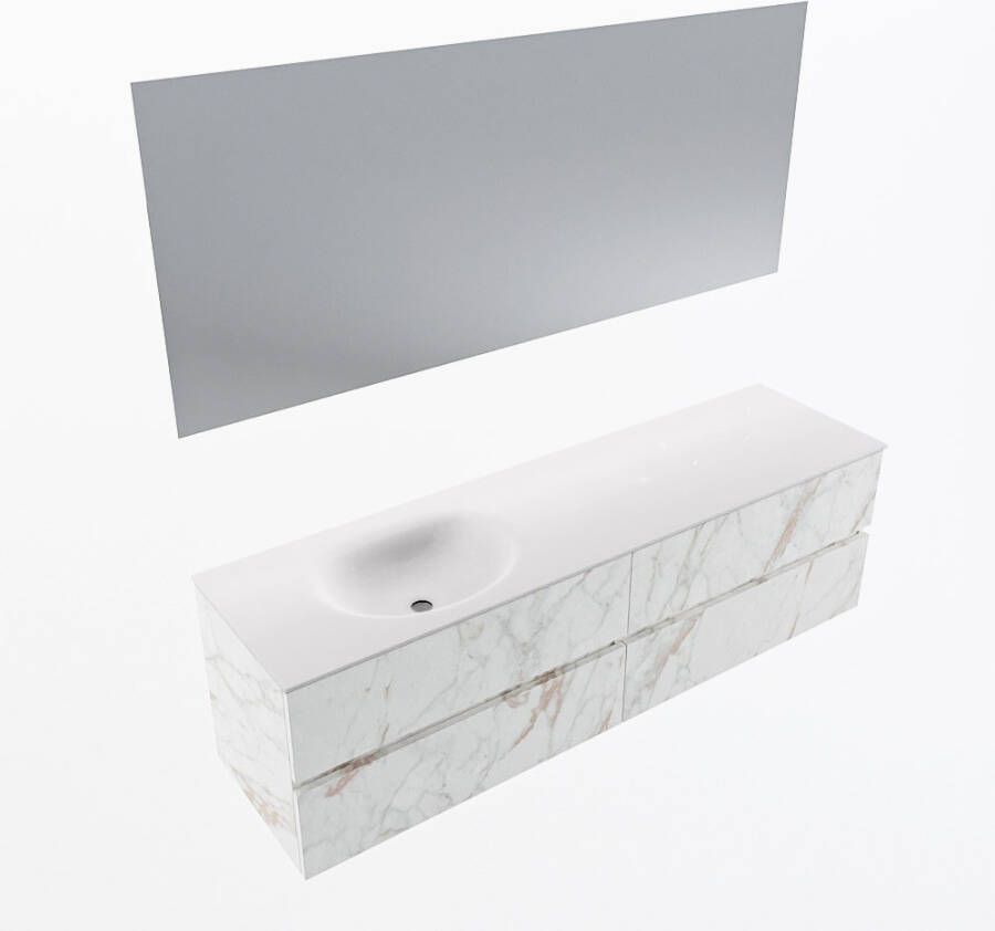 Mondiaz VICA 170cm badmeubel onderkast Carrara 4 lades. Wastafel MOON links zonder kraangat kleur Talc.