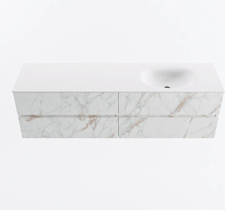 Mondiaz VICA 170cm badmeubel onderkast Carrara 4 lades. Wastafel MOON rechts 1 kraangat kleur Talc.