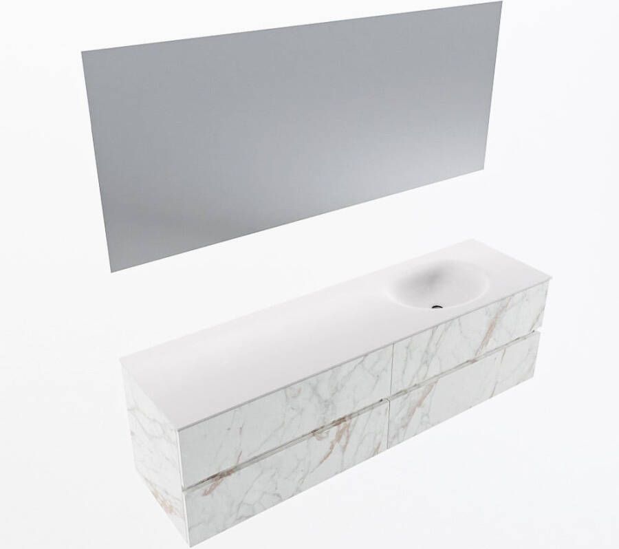 Mondiaz VICA 170cm badmeubel onderkast Carrara 4 lades. Wastafel MOON rechts zonder kraangat kleur Talc.
