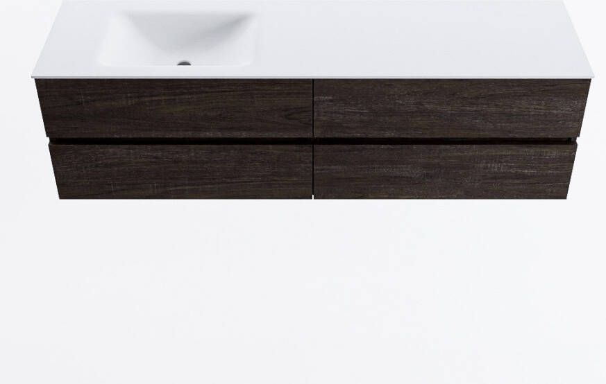 Mondiaz VICA 170cm badmeubel onderkast Dark Brown 4 lades. Wastafel CLOUD links 1 kraangat kleur Talc.