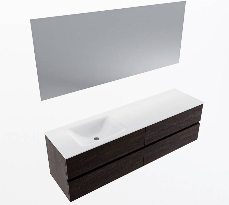 Mondiaz VICA 170cm badmeubel onderkast Dark Brown 4 lades. Wastafel CLOUD links zonder kraangat kleur Talc.