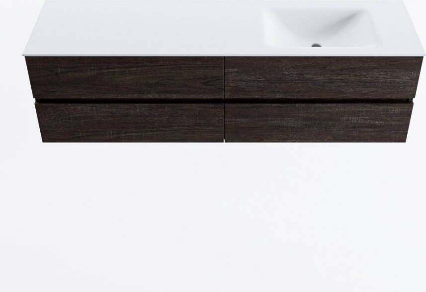 Mondiaz VICA 170cm badmeubel onderkast Dark Brown 4 lades. Wastafel CLOUD rechts zonder kraangat kleur Talc.