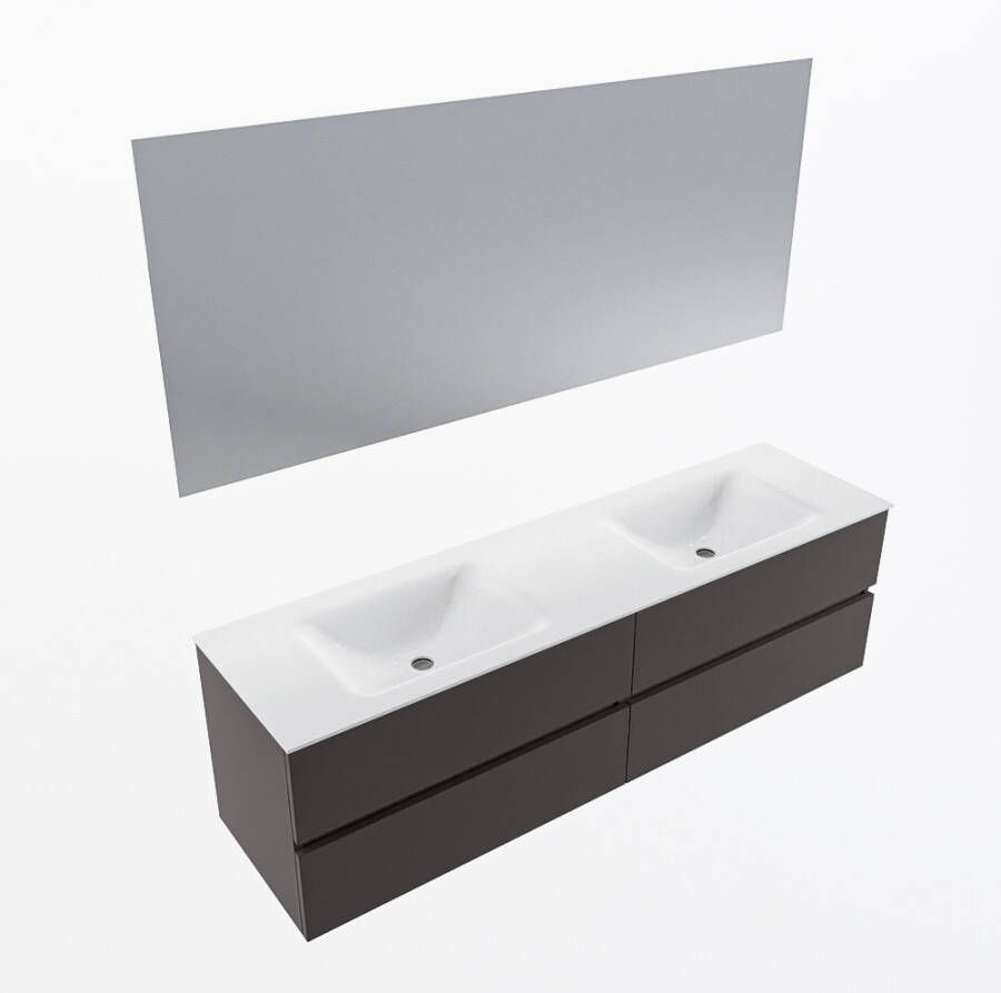 Mondiaz VICA 170cm badmeubel onderkast Dark Grey 4 lades. Wastafel CLOUD dubbel 2 kraangaten kleur Talc.