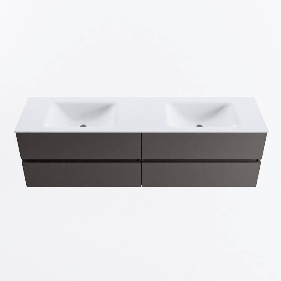 Mondiaz VICA 170cm badmeubel onderkast Dark Grey 4 lades. Wastafel CLOUD dubbel zonder kraangat kleur Talc.